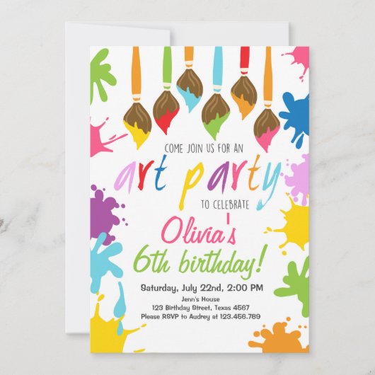 Art Party Invitation Birthday Painparty Kaart (Voorkant)