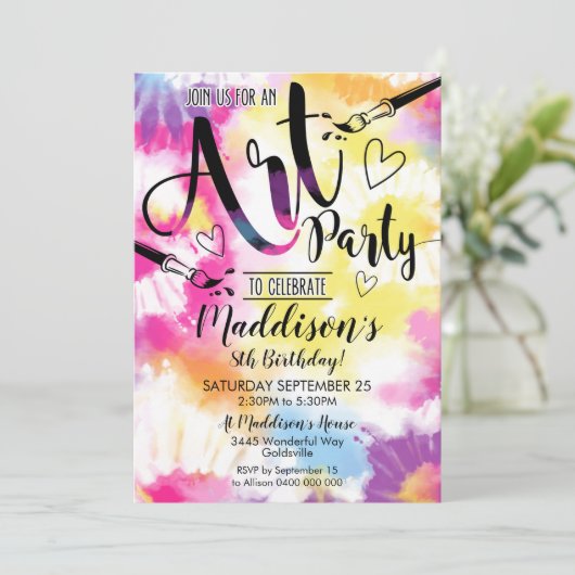 Art Party Invitation Tie Dye Art Kaart (Staand voorkant)