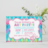Art Party Invitation Waterverf Kat Chevron Kaart (Staand voorkant)