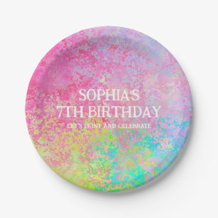 Art Party Paint Splatter Regenboog Kinder Papieren Bordje