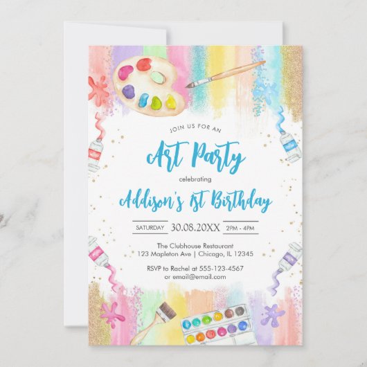 Art Party Painting Craft Birthday Invitation Kaart (Voorkant)