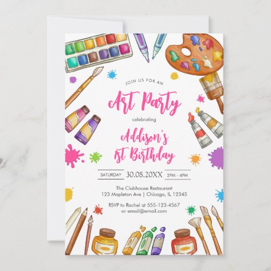 Art Party Painting Craft Birthday Party Invitation Kaart (Voorkant)