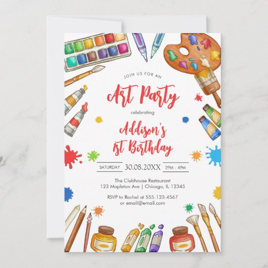 Art Party Painting Craft Birthday Party Invitation Kaart (Voorkant)