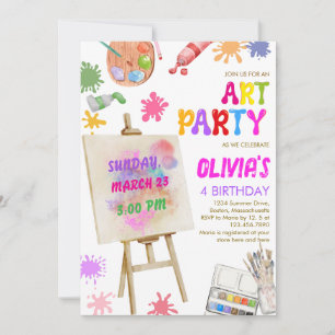 Art Party Painting Girl Verjaardag Uitnodiging