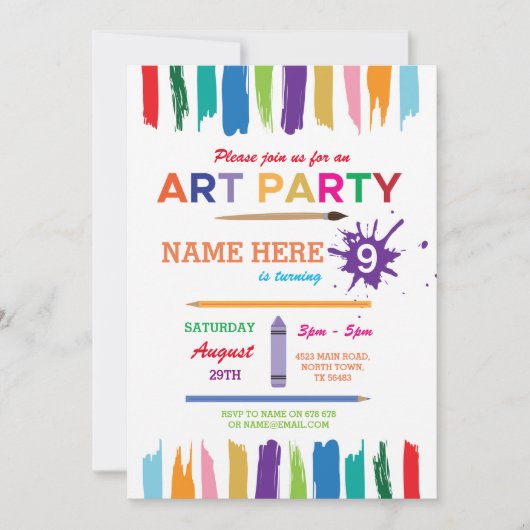 Art Party Painting Paint Verjaardag Uitnodigen Kaart (Voorkant)