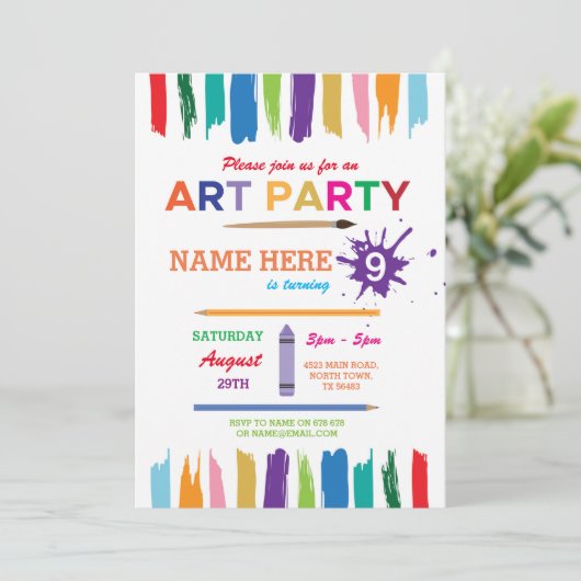Art Party Painting Paint Verjaardag Uitnodigen Kaart (Staand voorkant)