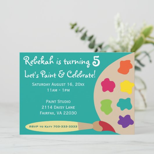 Art Party Palette nodigt Blauwgroen uit Kaart (Staand voorkant)