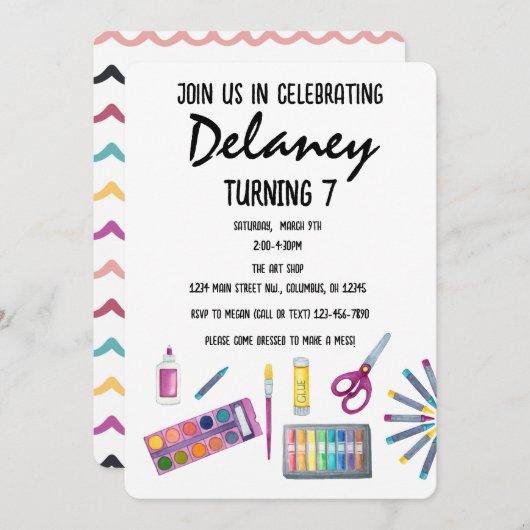 Art Party Schilderen Craft Party voor meisjes Invi Kaart (Voorkant / Achterkant)