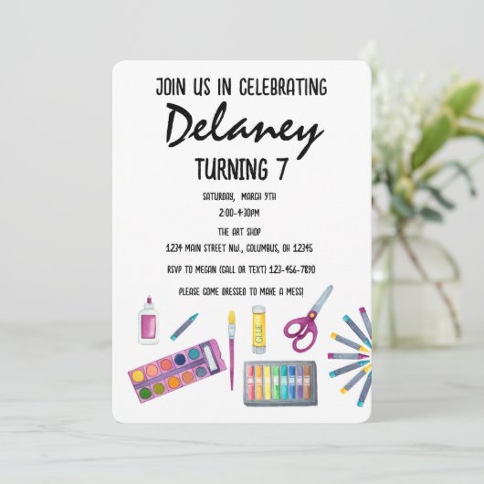 Art Party Schilderen Craft Party voor meisjes Invi Kaart (Staand voorkant)
