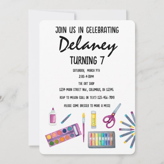 Art Party Schilderen Craft Party voor meisjes Invi Kaart (Voorkant)