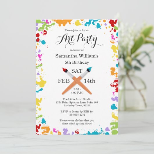 Art Party Schilderij Verjaardag Uitnodiging (Staand voorkant)