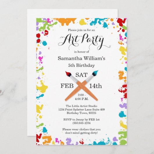 Art Party Schilderij Verjaardag Uitnodiging (Voorkant / Achterkant)