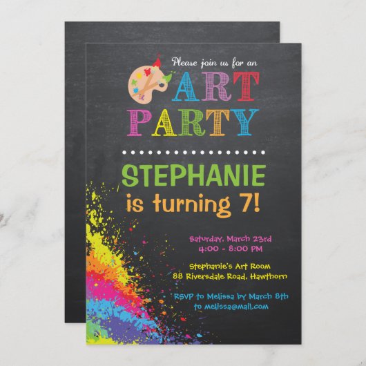 Art Party Uitnodiging / Art Party Uitnodiging (Voorkant / Achterkant)