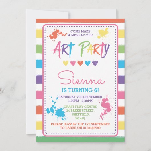 Art Party - uitnodiging voor verjaardagsfeestje (Voorkant)