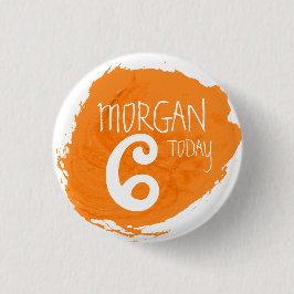 Art party verf dab oranje naam leeftijd knop ronde button 3,2 cm