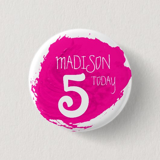 Art party verf dab roze naam leeftijd knop ronde button 3,2 cm (Voorkant)