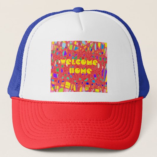 ART PATTERNS HOOFDKLEUR ROOD WELKOM THUIS TRUCKER PET (Voorkant)