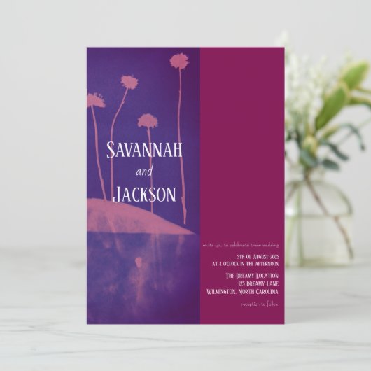 Art Pink Flower Unieke bruiloft uitnodiging (Staand voorkant)