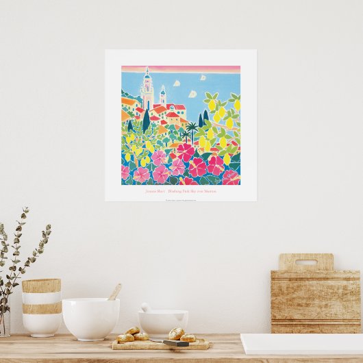 Art Poster: Blushing Pink Sky over Menton Poster (Keuken)