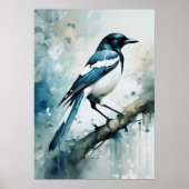 ART Poster : Elegant Magpie l Blue, Grey, Navy l  (Voorkant)