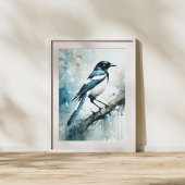 ART Poster : Elegant Magpie l Blue, Grey, Navy l 