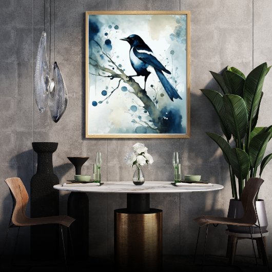 ART Poster : Elegant Magpie l Blue, Grey, Navy l 