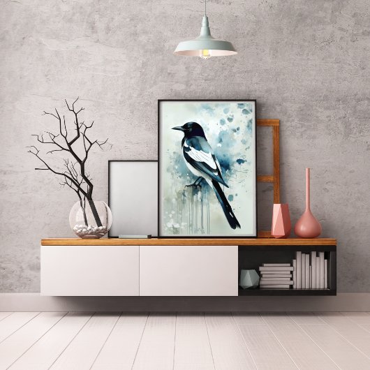 ART Poster : Elegant Magpie l Blue, Grey, Navy l 