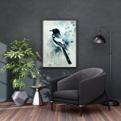 ART Poster : Elegant Magpie l Blue, Grey, Navy l