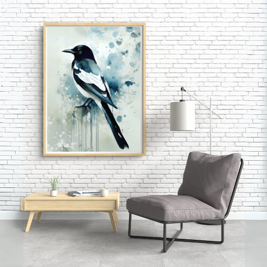 ART Poster : Elegant Magpie l Blue, Grey, Navy l 