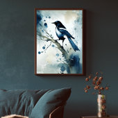 ART Poster : Elegant Magpie l Blue, Grey, Navy l
