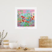 Art Poster: Patchwork Flowers & Pink Sky Poster (Keuken)
