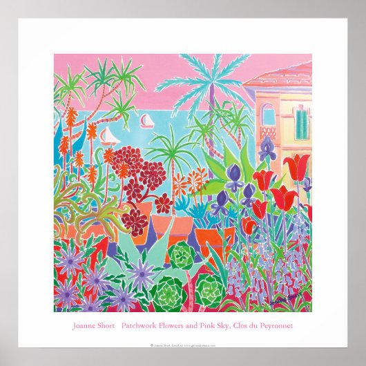 Art Poster: Patchwork Flowers & Pink Sky Poster (Voorkant)