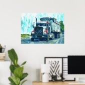 Art Poster voor Big Rig Red Freight Truck (Thuiskantoor)