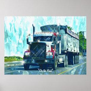 Art Poster voor Big Rig Red Freight Truck