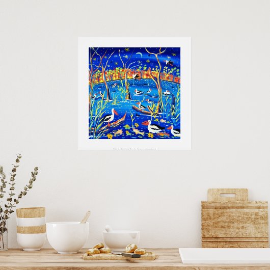 Art Print: Banrock Station Pelicans, Gums, Maan Poster (Keuken)