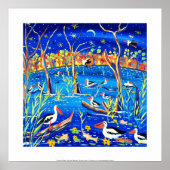 Art Print: Banrock Station Pelicans, Gums, Maan Poster (Voorkant)