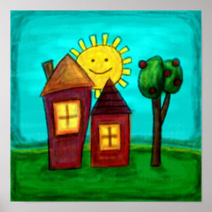 Art Print, Happy Houses Poster