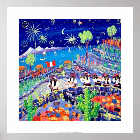 Art Print: Pachamama Pipers, Peru. Isla Taquile Poster (Voorkant)