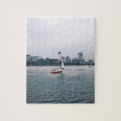 Art Red Sailboat Navy Jigzaag Puzzle Legpuzzel (Verticaal)