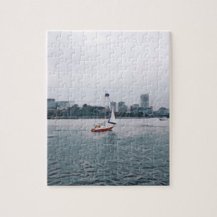 Art Red Sailboat Navy Jigzaag Puzzle Legpuzzel