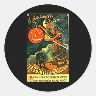 Art Retro Halloween Witch Ronde Sticker