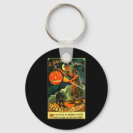 Art Retro Halloween Witch Sleutelhanger (Voorkant)