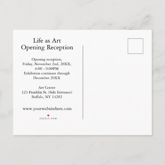 Art Show Uitnodiging Briefkaart (Achterkant)