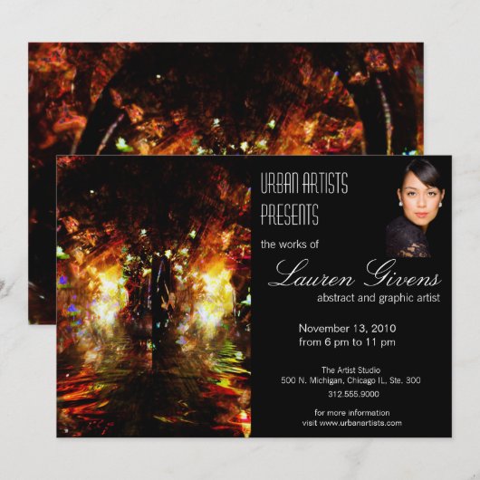 art show-uitnodiging met zwarte achtergrond kaart (Voorkant / Achterkant)