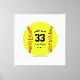 Art Softball Geel Rood en Zwart Custom Canvas Afdruk