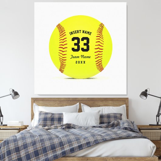 Art Softball Geel Rood en Zwart Custom Canvas Afdruk (Insitu (Slaapkamer))