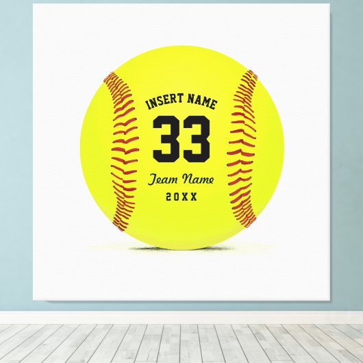 Art Softball Geel Rood en Zwart Custom Canvas Afdruk (Insitu (Houten vloer))