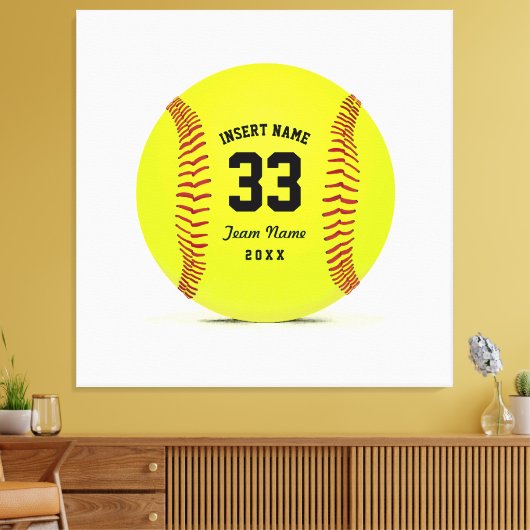 Art Softball Geel Rood en Zwart Custom Canvas Afdruk (Insitu (Woonkamer))