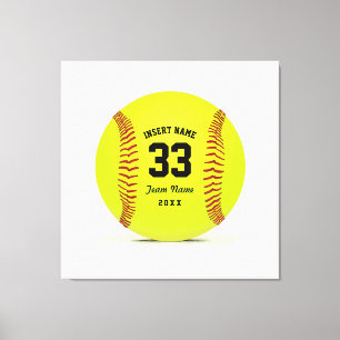 Art Softball Geel Rood en Zwart Custom Canvas Afdruk