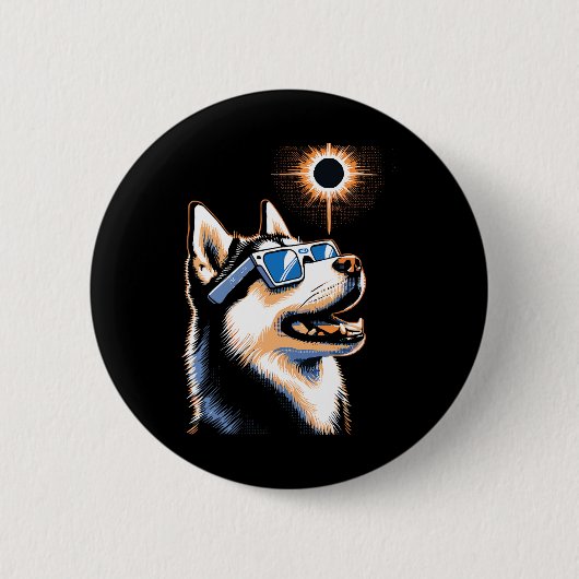 Art Solar Eclipse Husky Hond Dragen Eclips Bril Ronde Button 5,7 Cm (Voorkant)